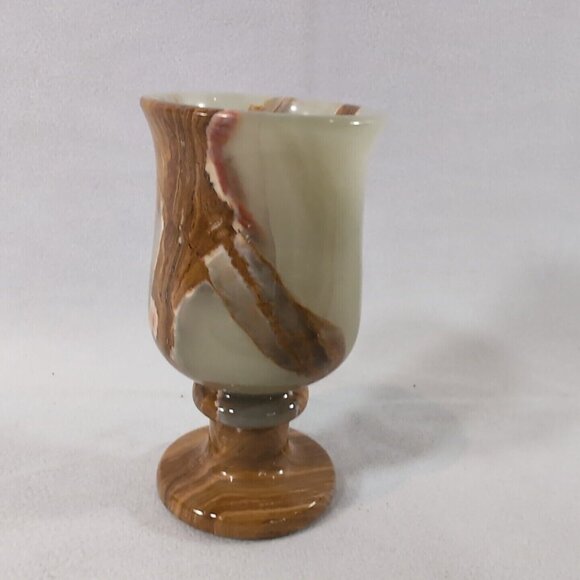 Mexican Green Onyx Stone Egg Cup Carved Footed Pedestal Round Natural Vintage - Picture 6 of 11